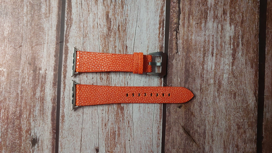 Orange Full Grain Stingray Custom Leather Strap For Apple Watch Ultra 2 (49mm)