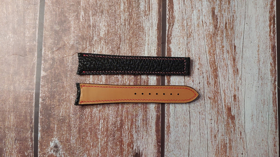 Black Sharkskin Leather Custom Curved End Watch Strap