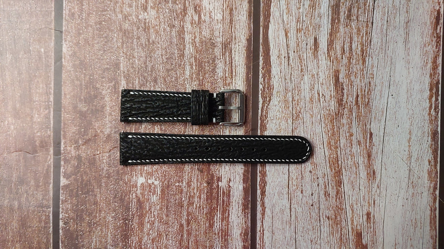 Black Full Grain Shark Skin Custom Leather Strap