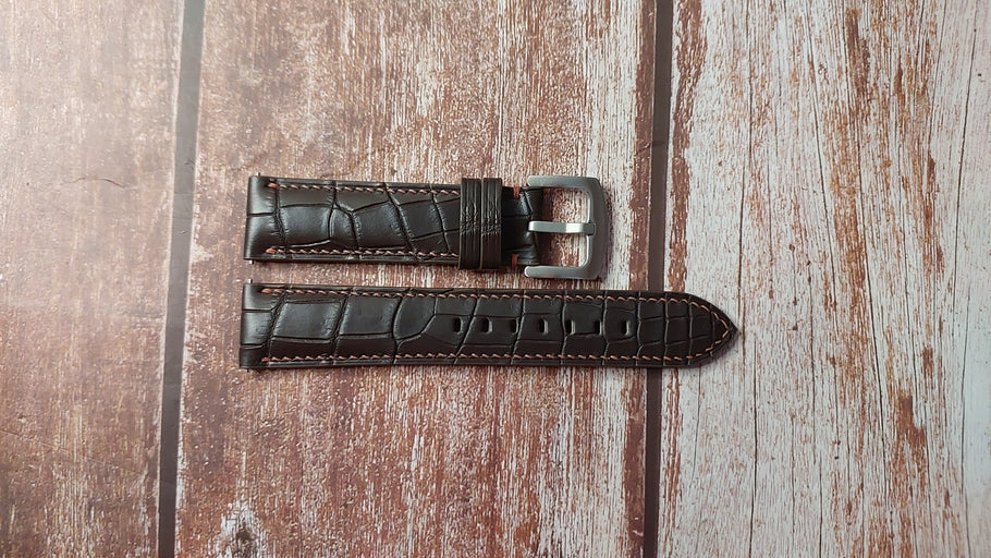 Brown Full Grain Crocodile Custom Leather Strap For Tissot Gentleman Watch