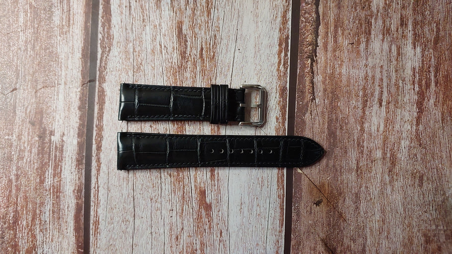 Black Full Grain Crocodile Custom Leather Strap For Breitling Watch