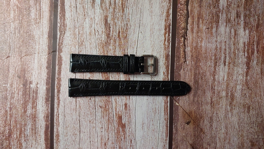 Black Full Grain Crocodile Custom Leather Strap For Vintage 1958 Omega Seamaster Watch