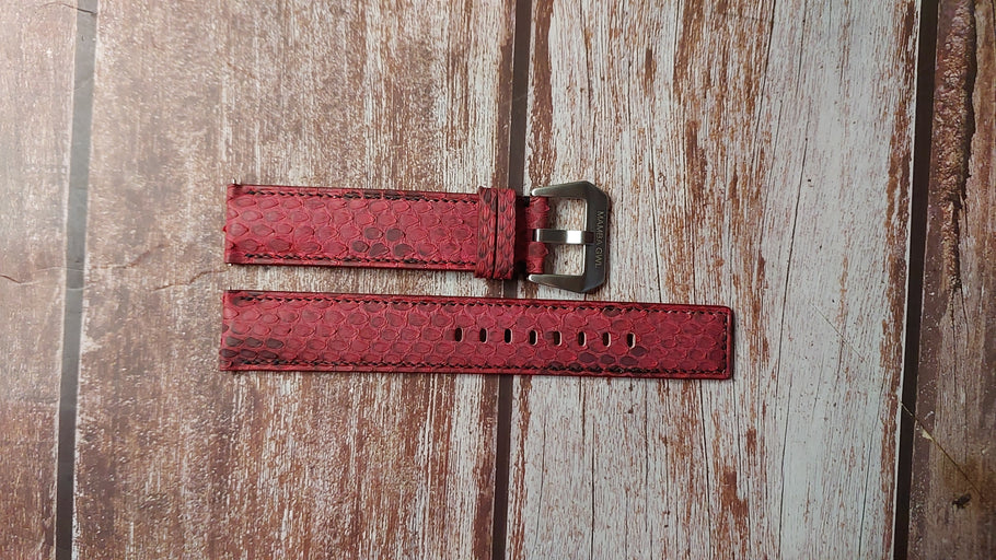 Red Full Grain Snakeskin Custom Leather Strap For Tissot Seastar 1000 Watch