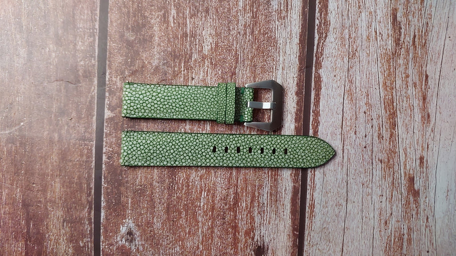 Green Full Grain Stingray Custom Leather Strap For GO Senator Navigator Panoramadatum Watch