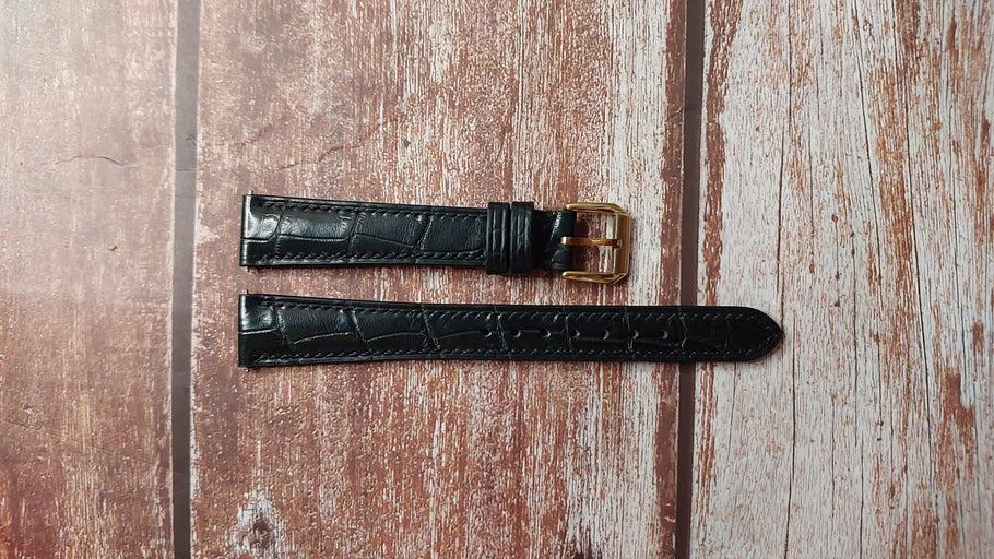 Black Full Grain Crocodile Custom Leather Strap For Omega Seamaster De Ville Watch