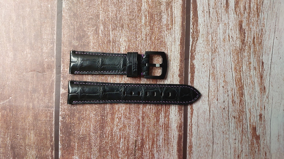 Black Full Grain Crocodile Custom Leather Strap For Panerai luminor Watch