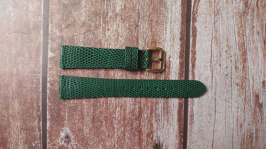 Green Full Grain Lizard Custom Leather Strap For Omega De Ville Prestige Watch