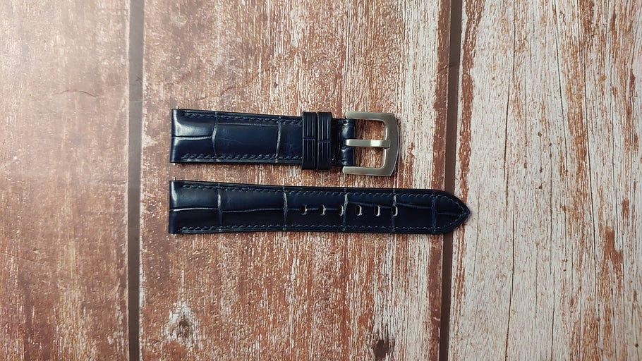 Dark Blue Full Grain Crocodile Custom Leather Strap