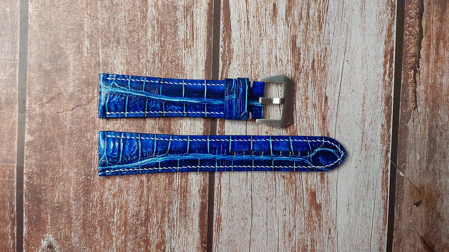 Electric Blue Full Grain Crocodile Custom Leather Strap