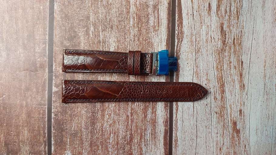 Dark Brown Full Grain Ostrich Leg Custom Leather Strap