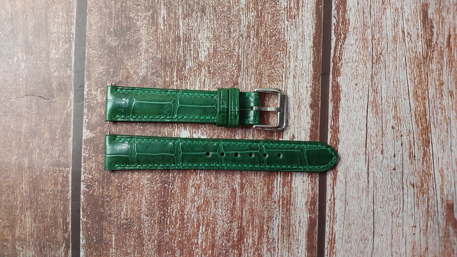 Green Full Grain Crocodile Custom Leather Strap For Vintage Bulova Accutron Watch