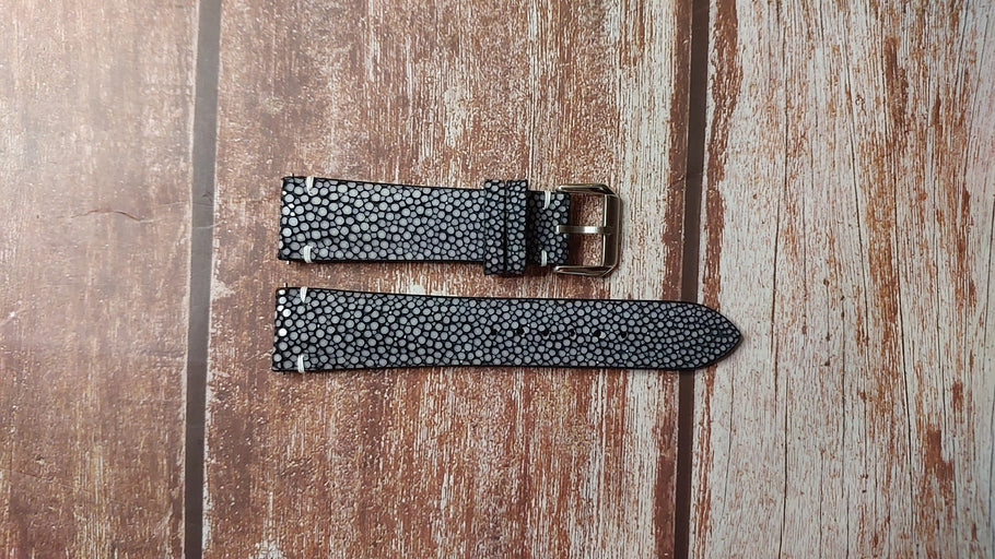 Black Full Grain Stingray Custom Leather Strap For Sinn 356 Watch