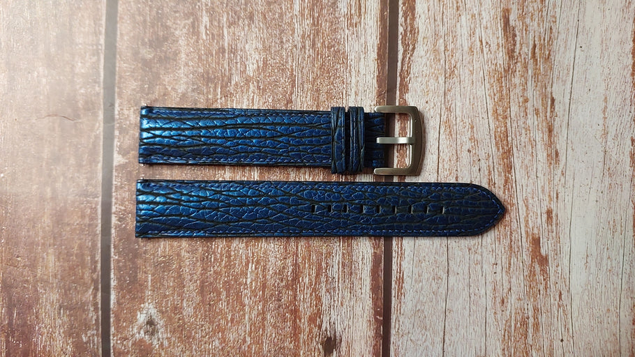 Blue Full Grain Shark Skin Custom Leather Strap For Luminox Pacific Diver Dive Watch