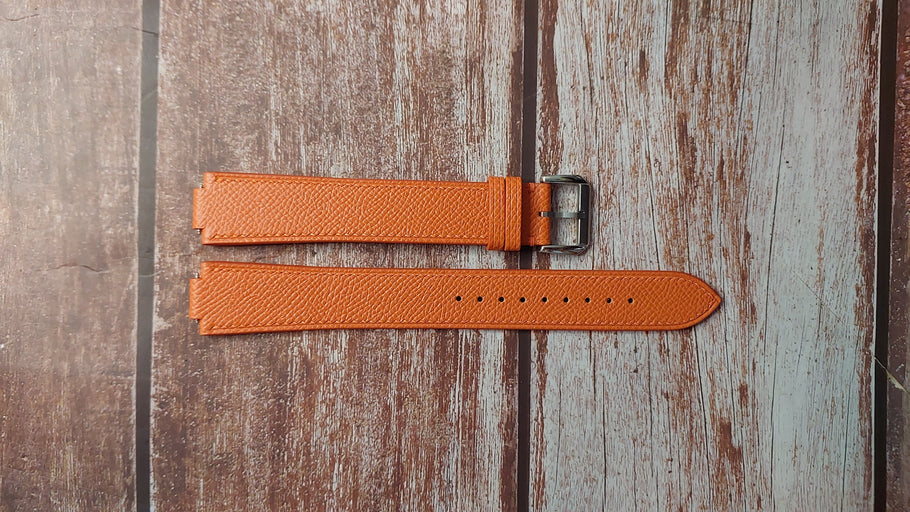 Orange Epsom Leather Custom Notched Strap For Casio MDV-301 Watch