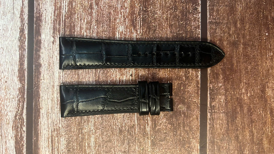 Crocodile Leather Watch Strap - Black for Maurice Lacroix Mysterious Seconds