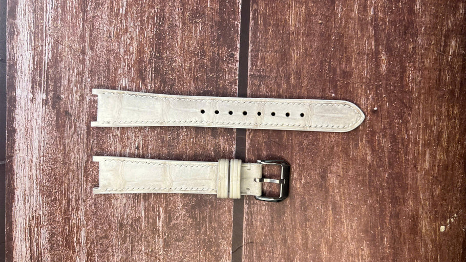 Custom Notched Straps - Center Notched -  Sand White Crocodile for Movado Elliptica Women's with diamonds