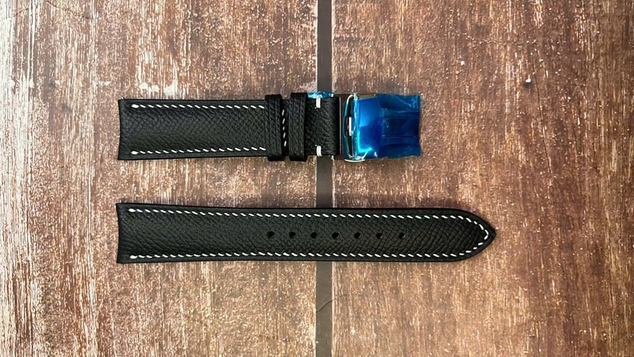 Custom Curved End Watch Straps - Black Epsom Leather for Bell and Ross model 130S