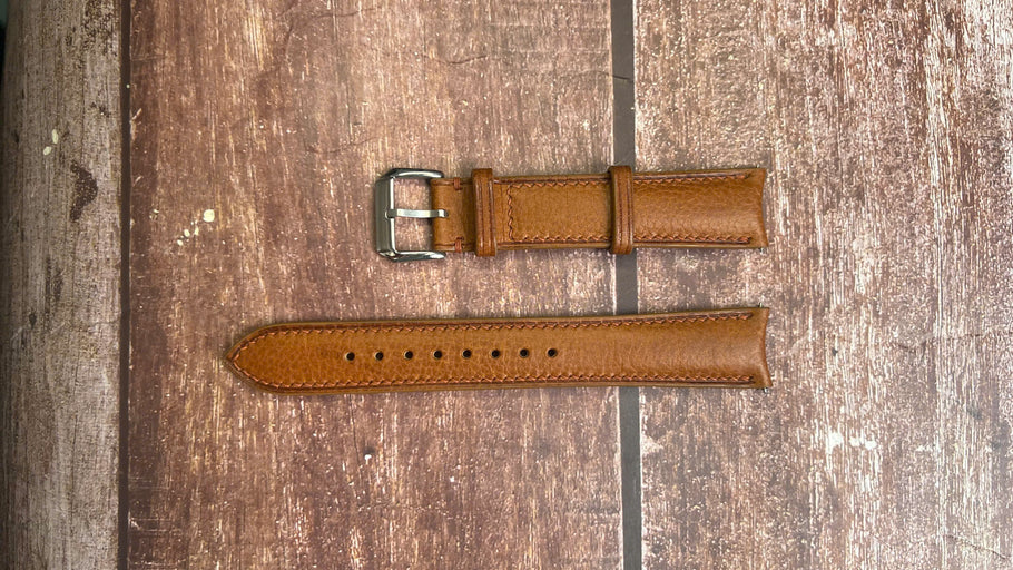 Custom Curved End Watch Straps - Brown Minerva Box leather for breitling premier