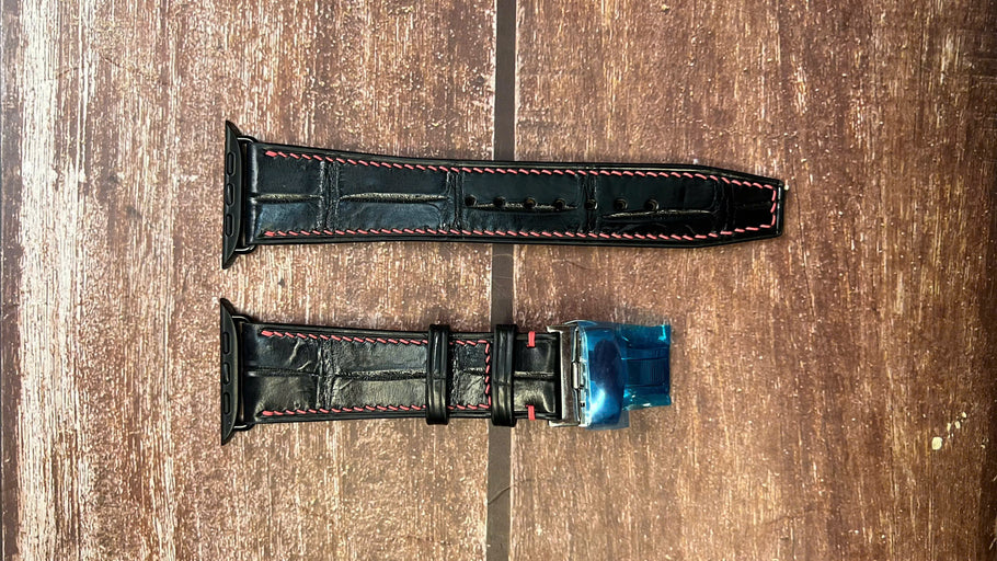 Crocodile Leather Watch Strap - Black for Apple Watch Ultra 2 (49mm)