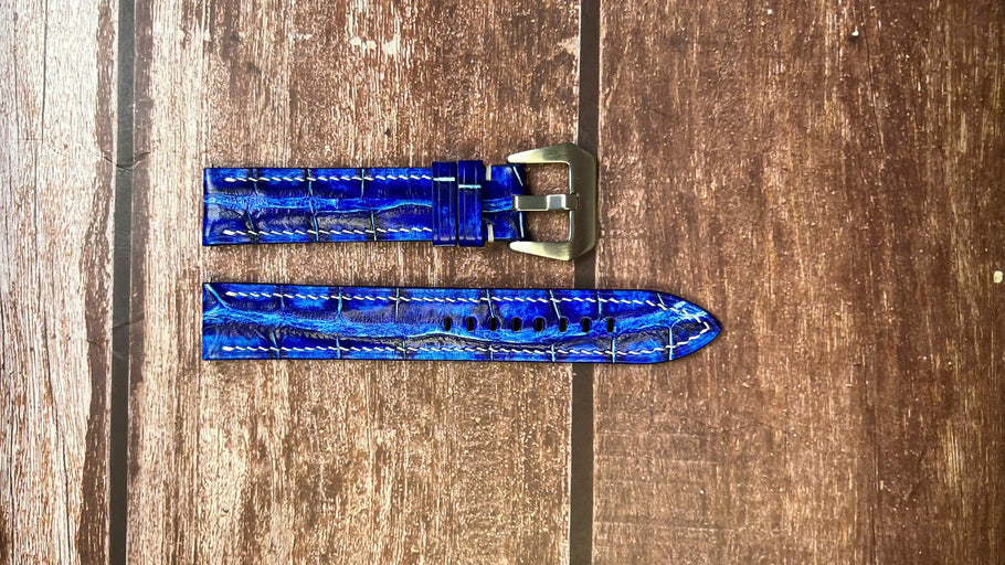 Crocodile Leather Watch Strap - Electric Blue for Montblanc Meisterstruck 7034