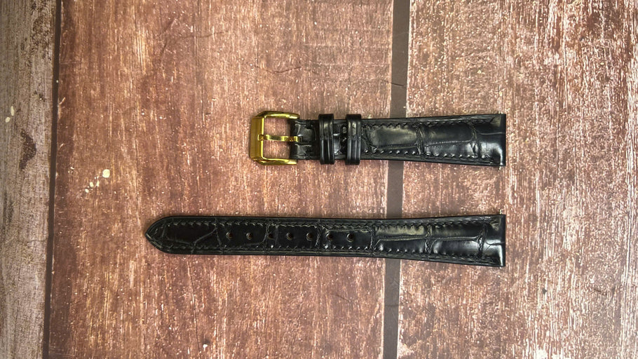 Crocodile Leather Watch Strap - Black