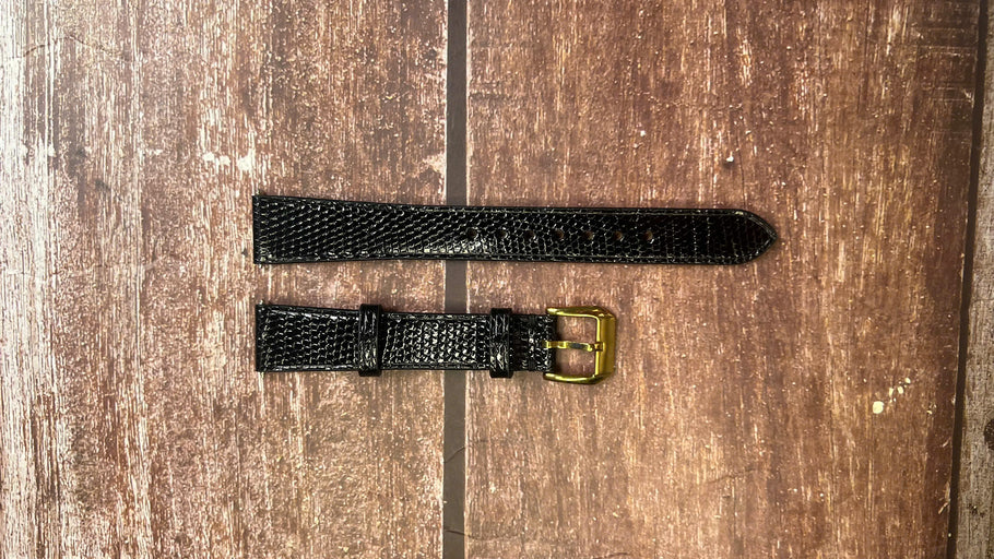 Lizard Leather Watch Strap - Black for Omega