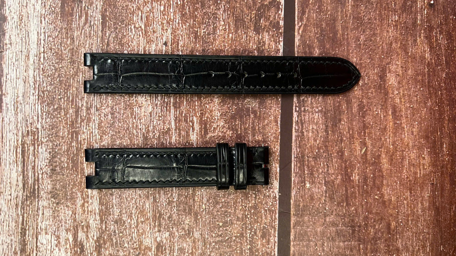 Crocodile Leather Watch Strap - Black for Rado 129.4075.4N