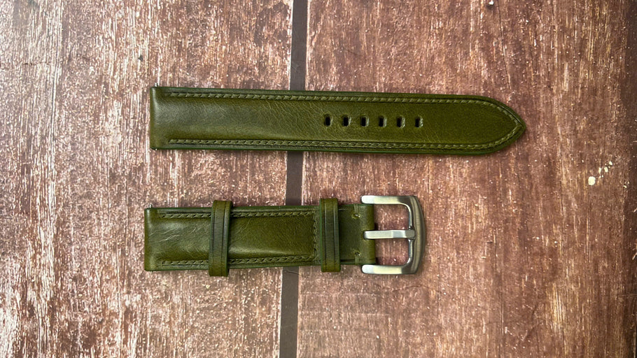 Badalassi Wax Leather Watch Strap - Olive Green For Citizen Promaster Tough BN0116-51X