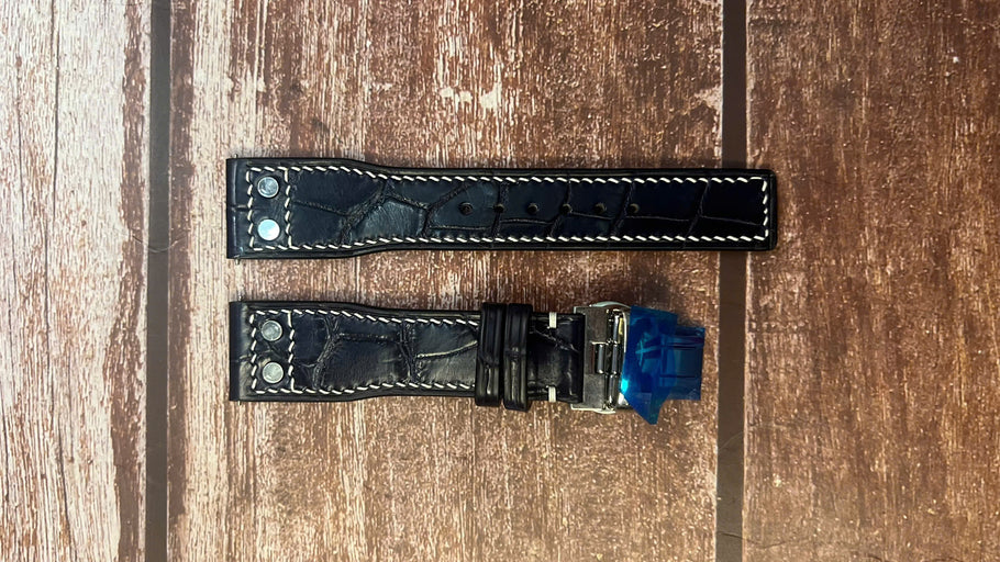 Crocodile Leather Watch Strap - Dark Blue