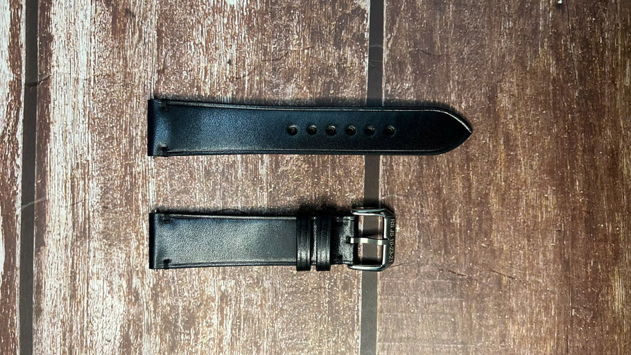 Shell Cordovan Leather Watch Strap - Black FOR Lucius atelier Explorer watch