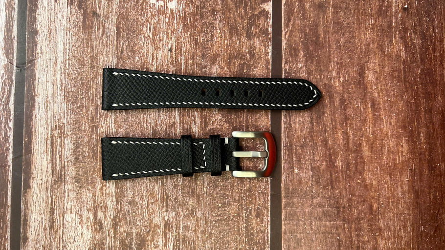 Epsom Leather Watch Strap - Black For use with Hamilton H32515535 (black dial) and with Omega Globemaster (silver dial, 39mm)