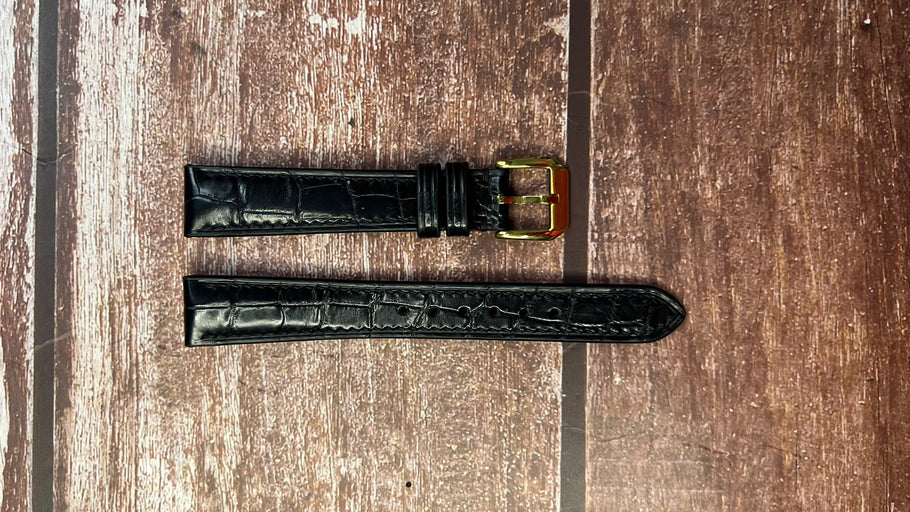 Custom Open Ended Straps - Black Crocodile leather for 1915 Elgin Trench Watch with Pershing Dial