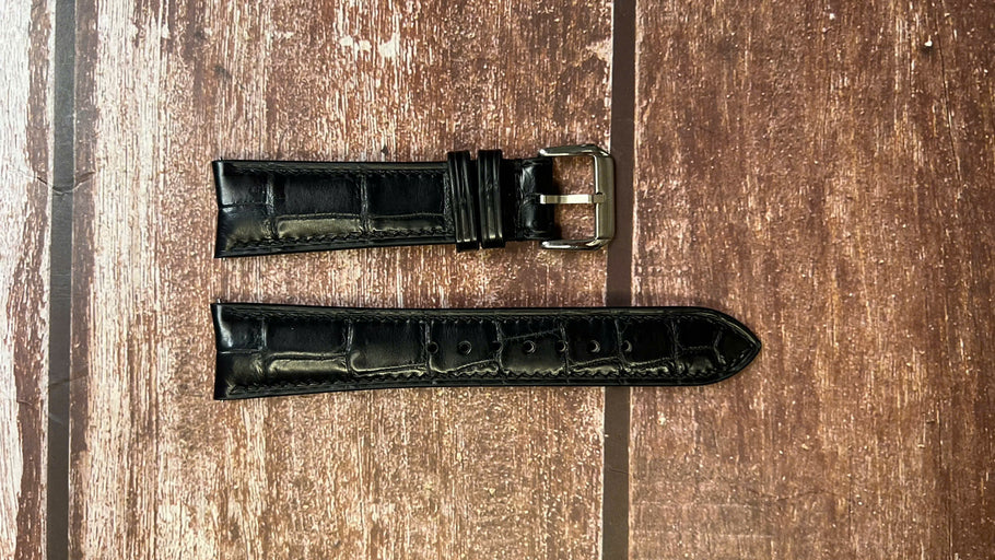 Crocodile Leather Watch Strap - Black