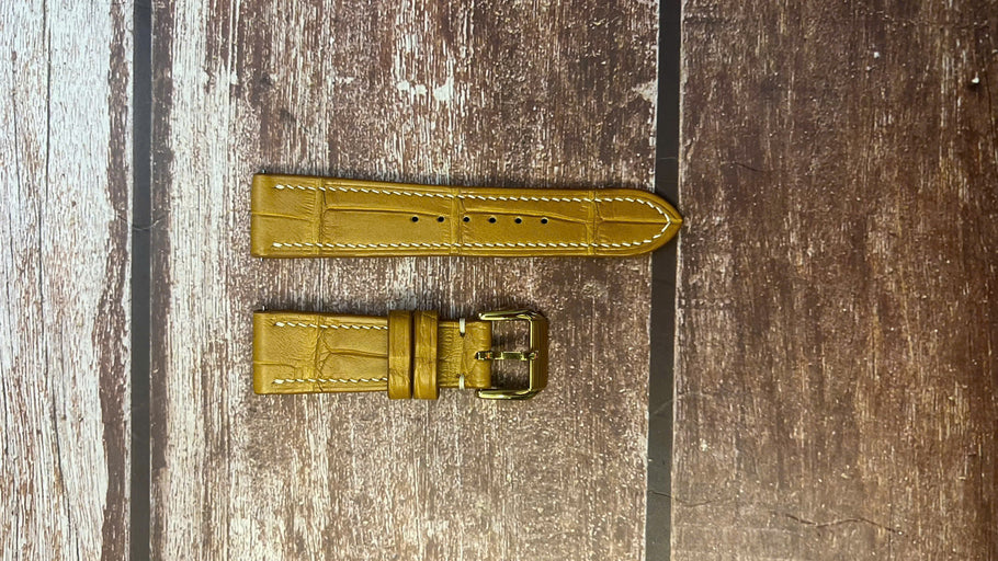 Crocodile Leather Watch Strap - Light Brown for gold Blancpain Villeret chronograph, 34mm