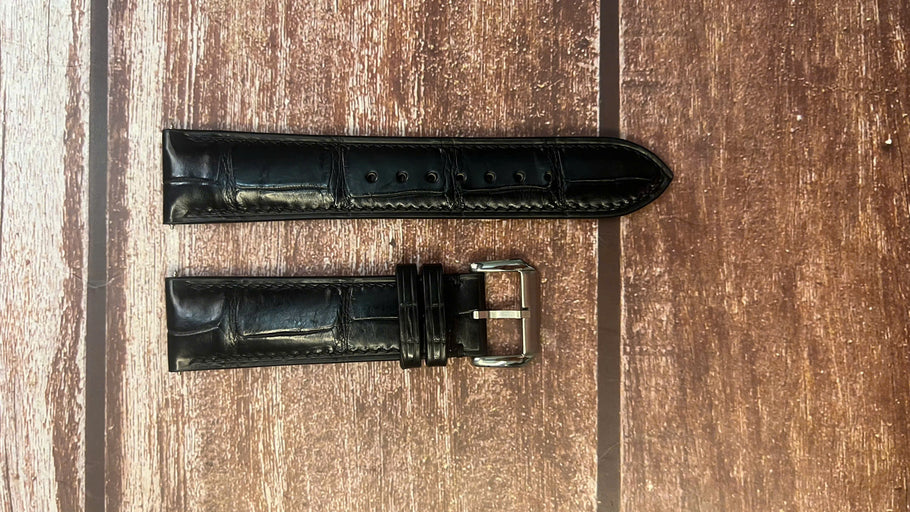 Crocodile Leather Watch Strap - Black