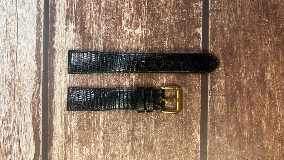 Lizard Leather Watch Strap - Black For vintage Cartier tank Louis 78606