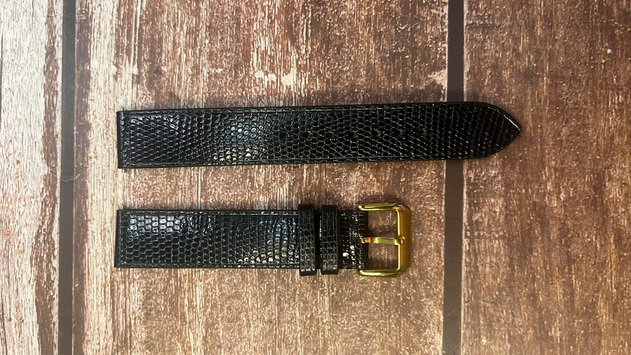 Lizard Leather Watch Strap - Black