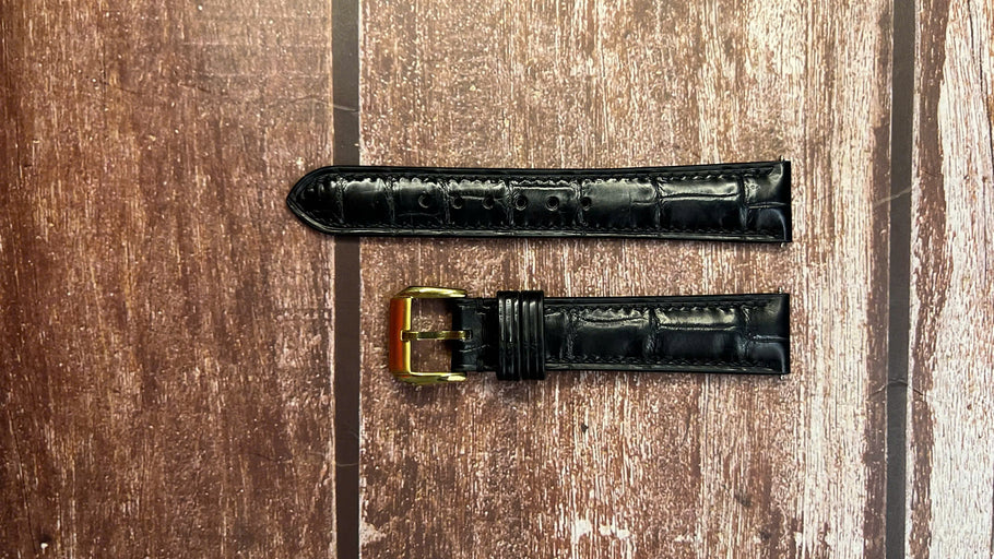 Crocodile Leather Watch Strap - Black