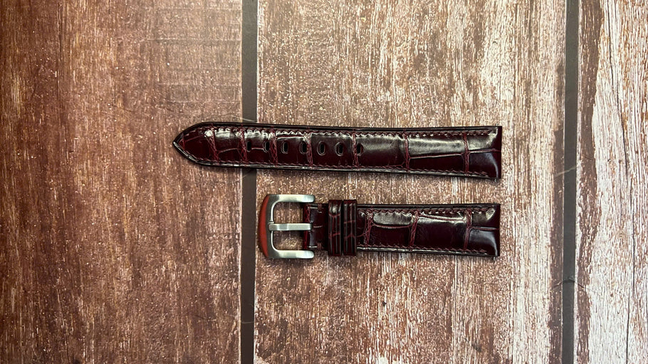 Crocodile Leather Watch Strap - Burgundy For IWC Portugueser 40