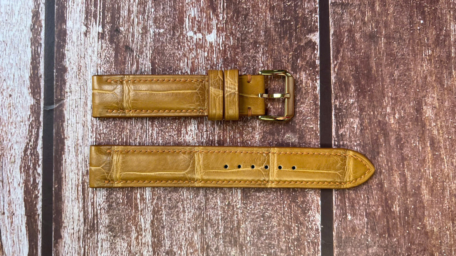 Crocodile Leather Watch Strap - Light Brown For Vintage 1963 Omega Seamaster Deville