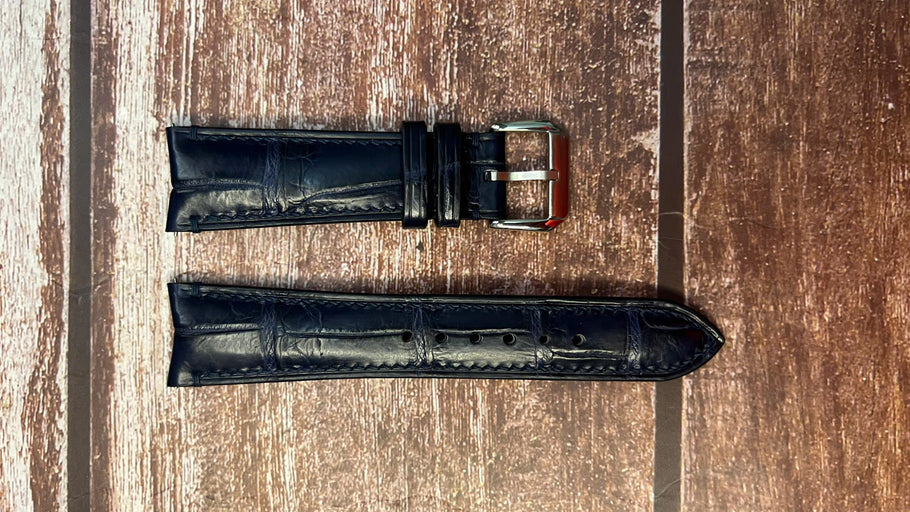 Custom Curved End Watch Straps - Crocodile Leather - Dark Blue