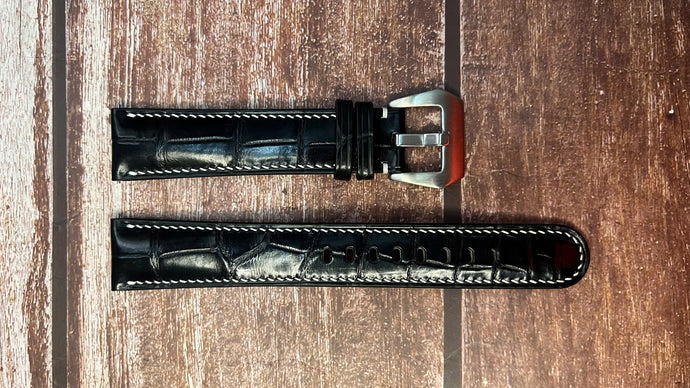 Crocodile Leather Watch Strap - Black for Rolex sea dweller deep sea