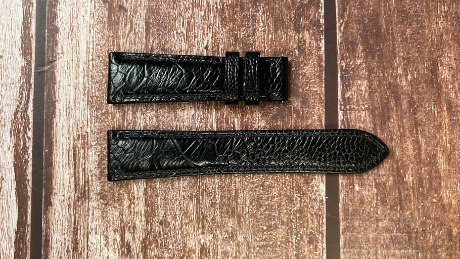 Ostrich Leg Leather Watch Strap - Black