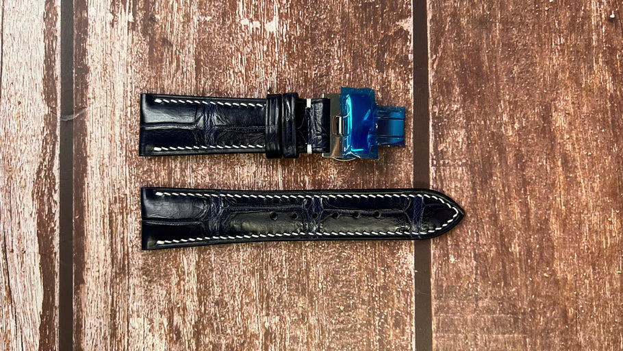 Crocodile Leather Watch Strap - Dark Blue