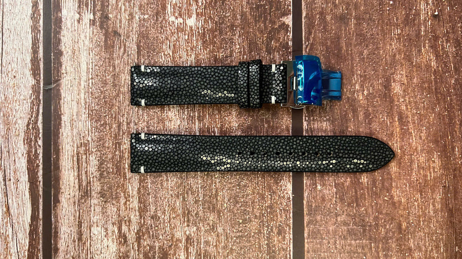 Stingray Leather Watch Strap - Black