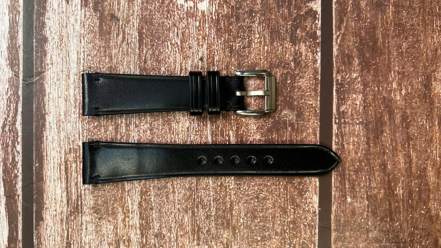 Shell Cordovan Leather Watch Strap - Black For Tiffany atlas sterling silver 31mm case with 17mm lugs