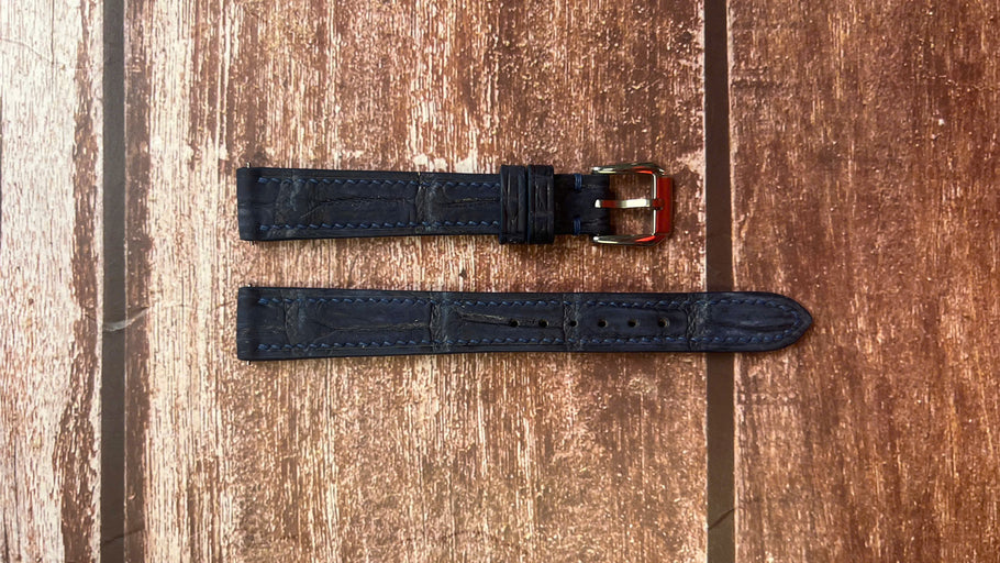 Nubuck Crocodile Leather Watch Strap - Navy