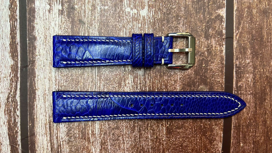 Ostrich Leg Leather Watch Strap - Blue For Chopard LUC 1860 padding to 3.5-4.0mm