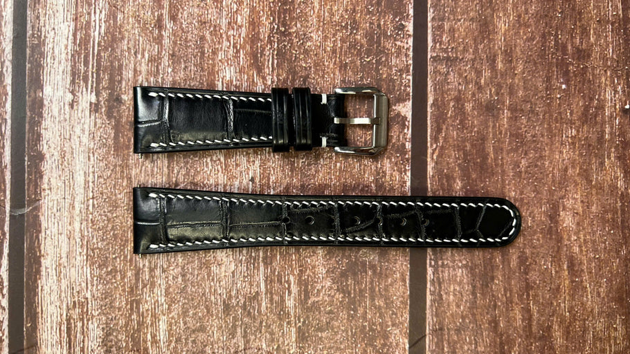 Crocodile Leather Watch Strap - Black