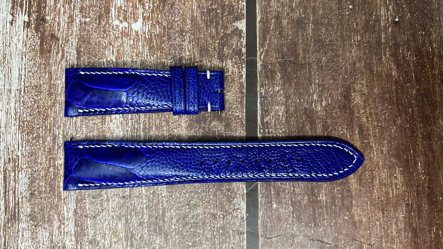 Ostrich Leg Leather Watch Strap - Blue